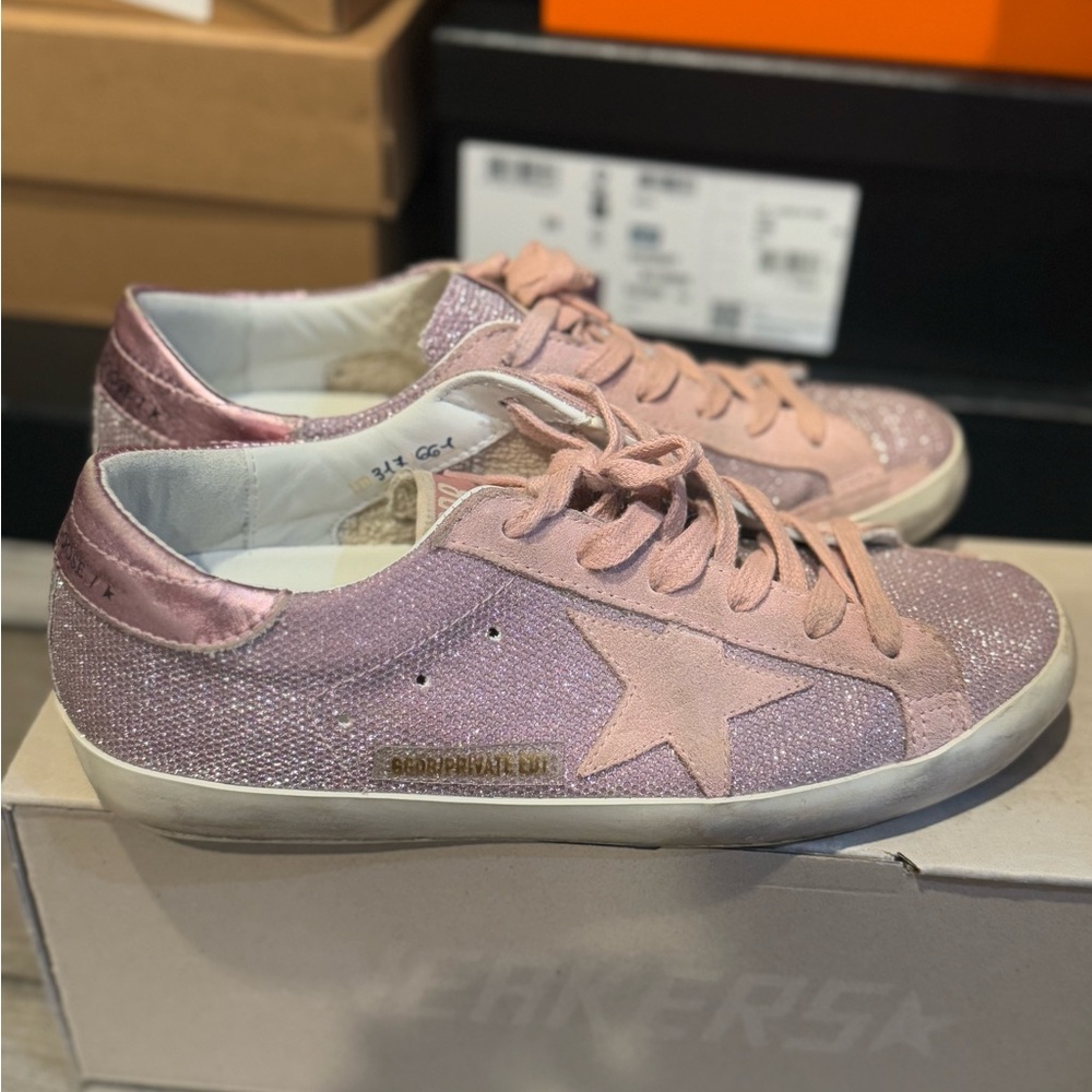 GOLDEN GOOSE ANTIQUE PINK FINE GLITTER SNEAKER 38/8 PREOWNED